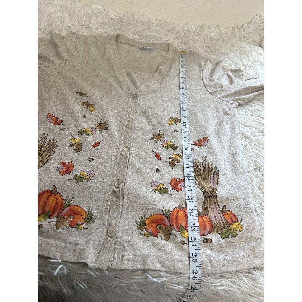 Blair Top W/ Attached Cardigan L Harvest Fall Pumpkins Hay Leaves - Picture 4 of 7